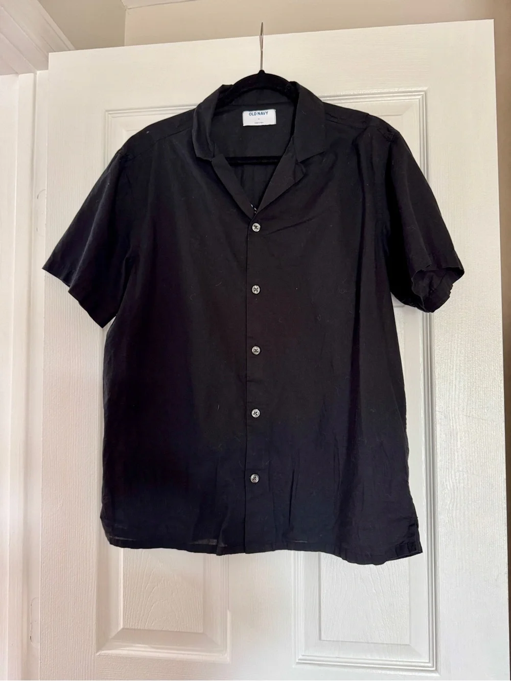 Old Navy Men's Black Short Sleeve Camp Collar Button-Down Shirt